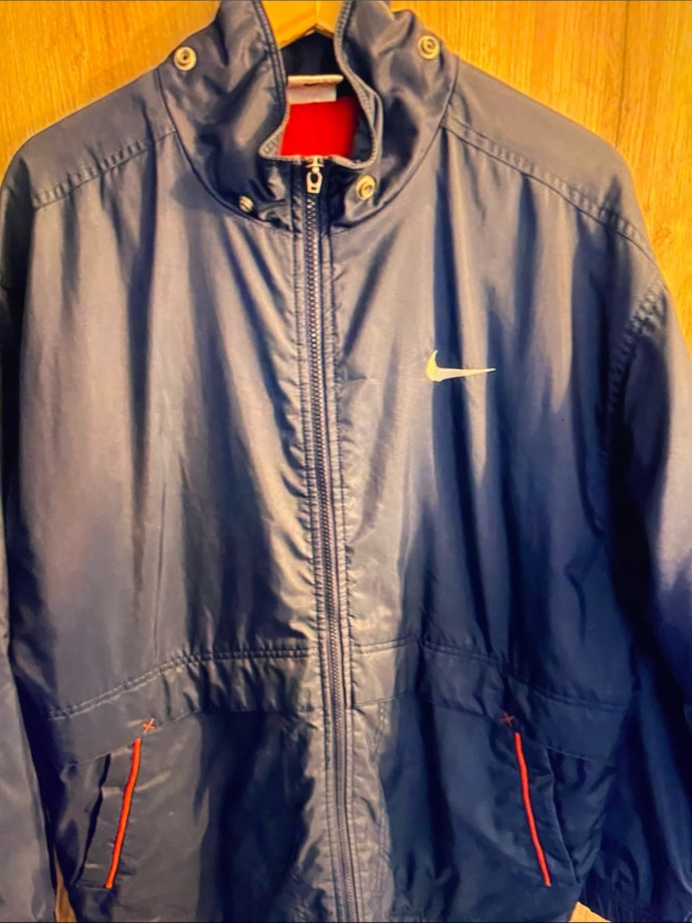 Nike Navy Windbreaker with Red Trim and Swoosh